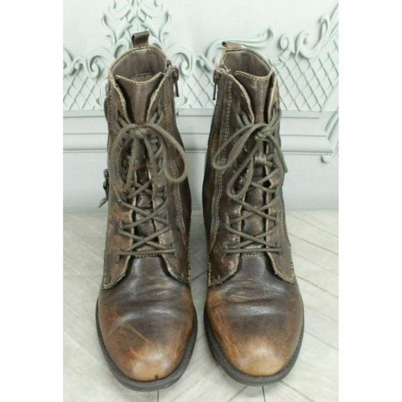 Earth Missoula Brown Leather Lace Up Side Zip Ankle Heeled Booties 8.5 B - Picture 5 of 9
